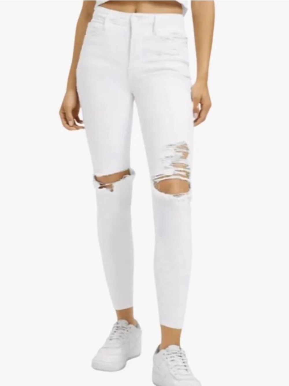 Good American good waist cropped distressed white jeans